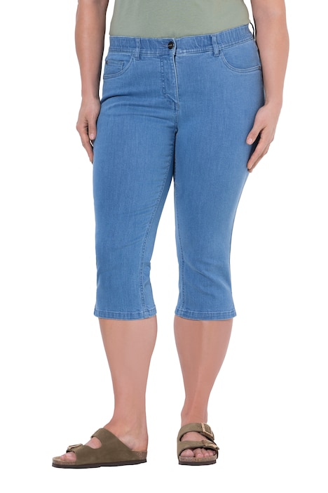 Capri džíny, rozparek na lemu, pohodlný pásek, bio-bavlna