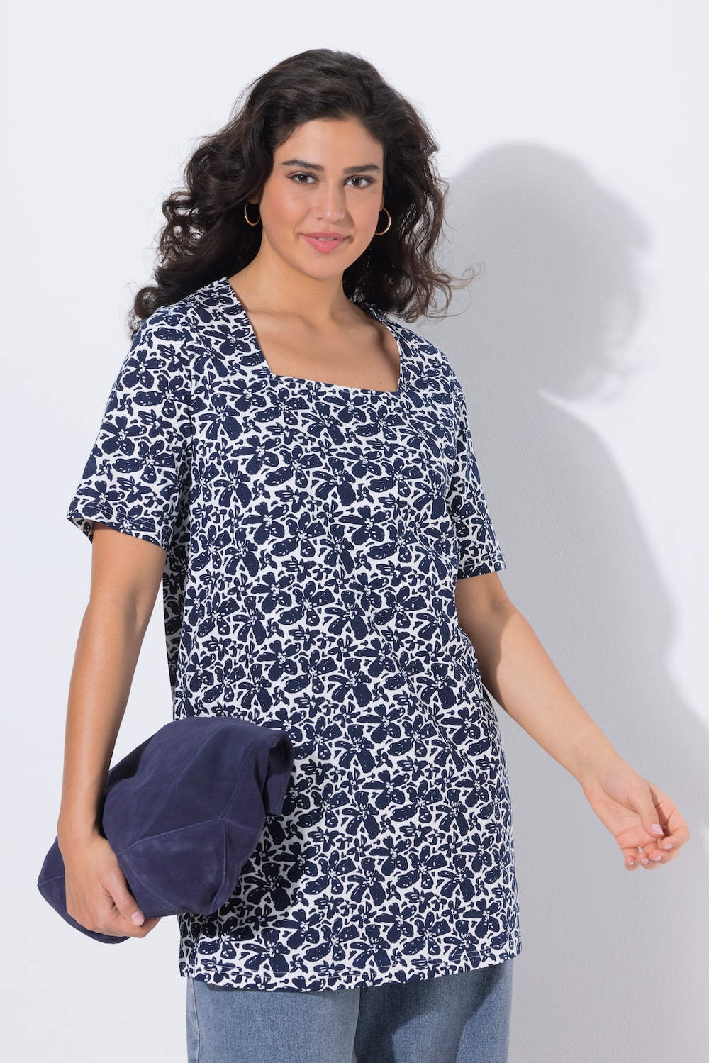 Longshirt, A-Linie, Carré-Ausschnitt, Halbarm