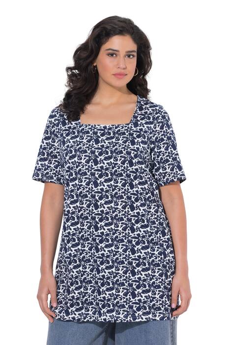 dlouhé tričko, áčkový střih, hranatý výstřih, polodlouhé rukávy