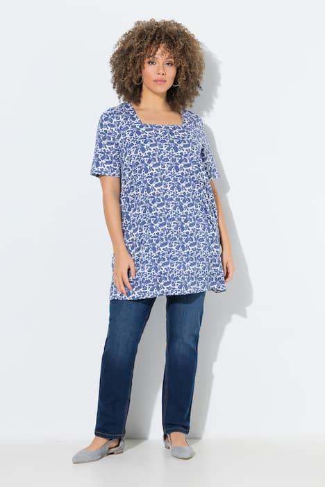 Longshirt, A-Linie, Carré-Ausschnitt, Halbarm