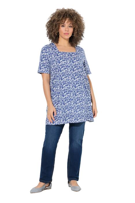 dlouhé tričko, áčkový střih, hranatý výstřih, polodlouhé rukávy