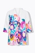 Satijnen blouse, bloemen, A-lijn, kelkkraag, driekwartmouwen