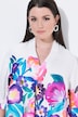 Satijnen blouse, bloemen, A-lijn, kelkkraag, driekwartmouwen