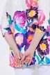 Satijnen blouse, bloemen, A-lijn, kelkkraag, driekwartmouwen