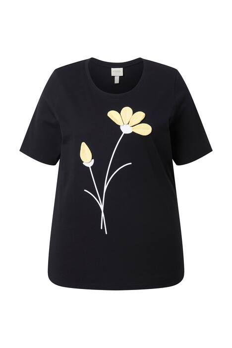 Tričko, květinový vzor, kulatý výstřih, polo rukáv, bio-bavlna