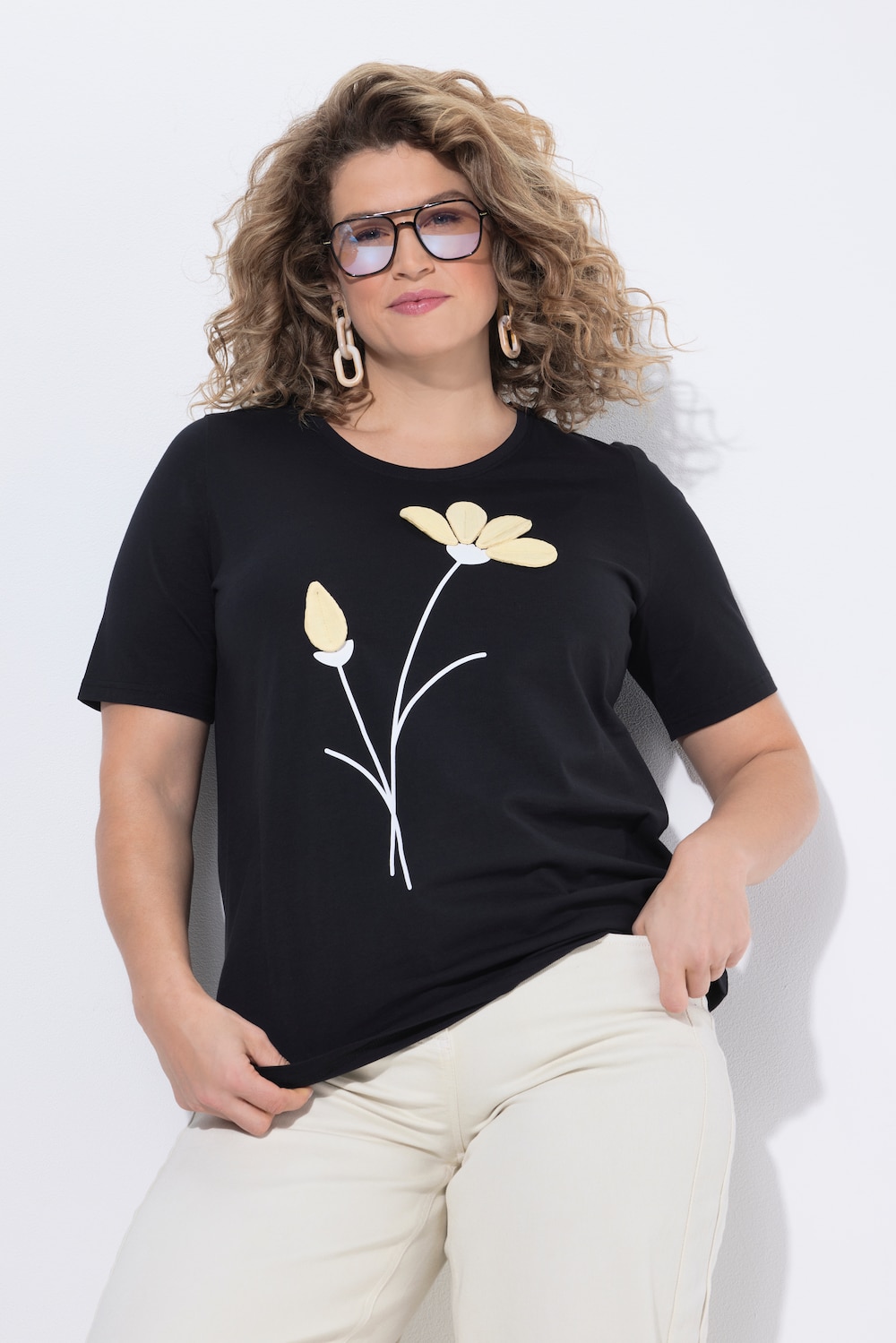 T-shirt, bloemen, ronde hals, korte mouwen, biologisch katoen