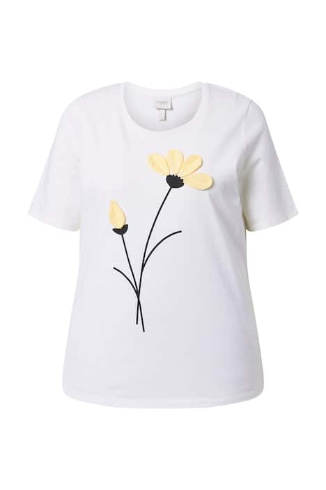 Tričko, květinový vzor, kulatý výstřih, polo rukáv, bio-bavlna