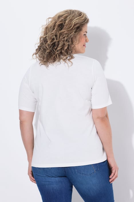 T-shirt in cotone biologico con fiori, scollo a girocollo e mezze maniche