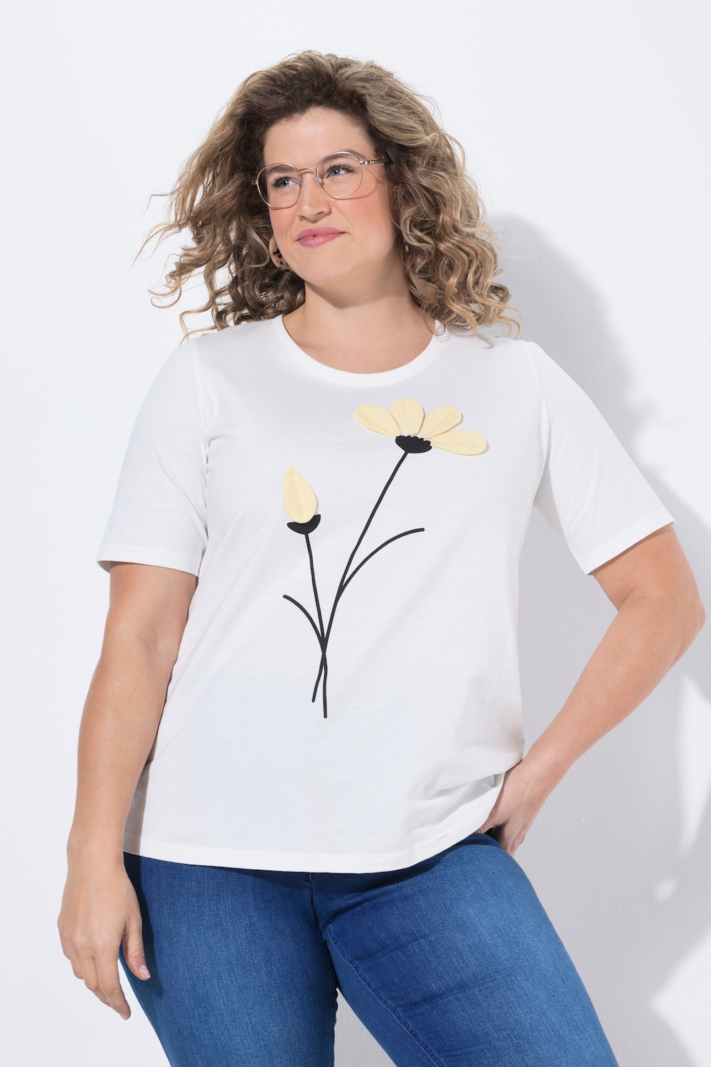 T-shirt, bloemen, ronde hals, korte mouwen, biologisch katoen