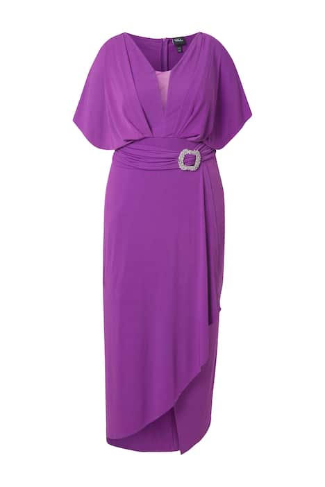 Maxi šaty, ozdobný pásek, V výstřih, polo rukávy