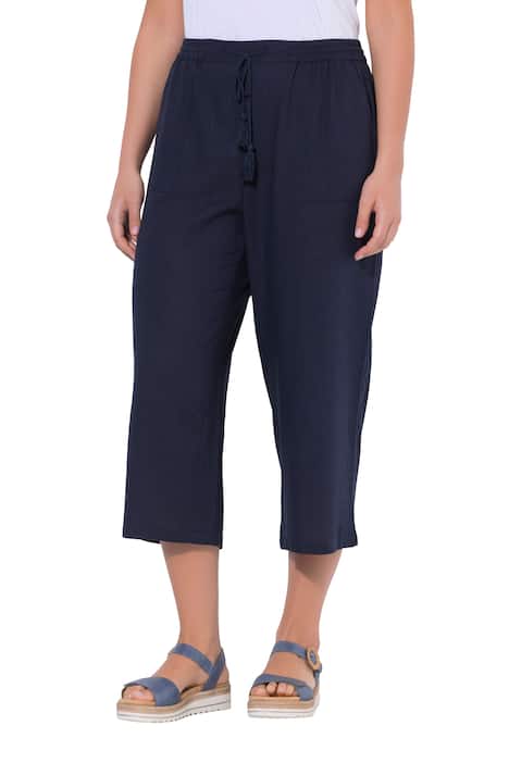 Kalhoty Culotte Rose, směs lnu, široké nohavice, pružný pas