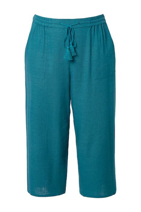 Kalhoty Culotte Rose, směs lnu, široké nohavice, pružný pas