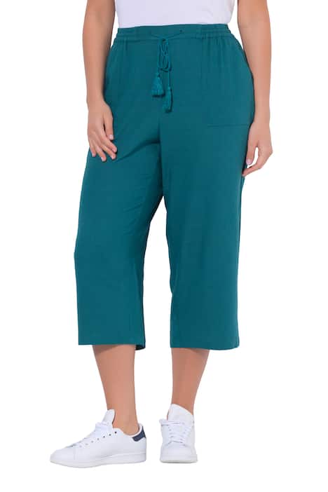 Kalhoty Culotte Rose, směs lnu, široké nohavice, pružný pas