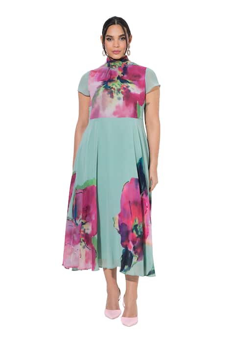 Maxi šaty, květy, flitry, stojáček, bez rukávů