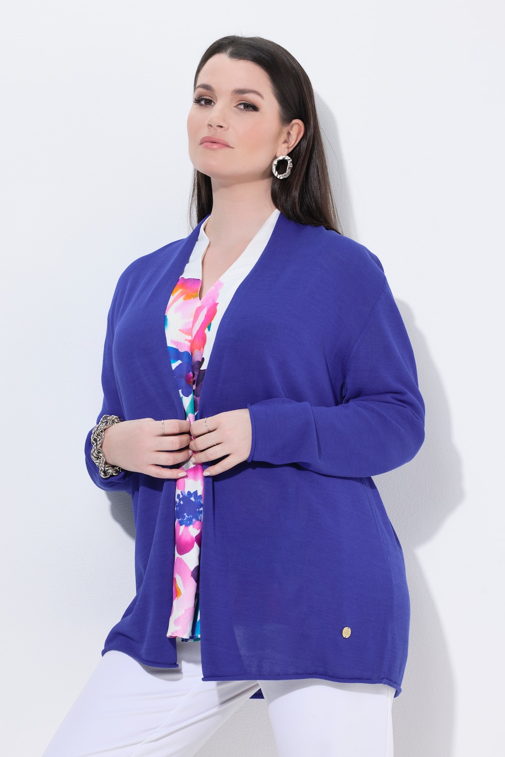 Strickjacke, Rollkanten, A-Linie, Kelchkragen, Langarm
