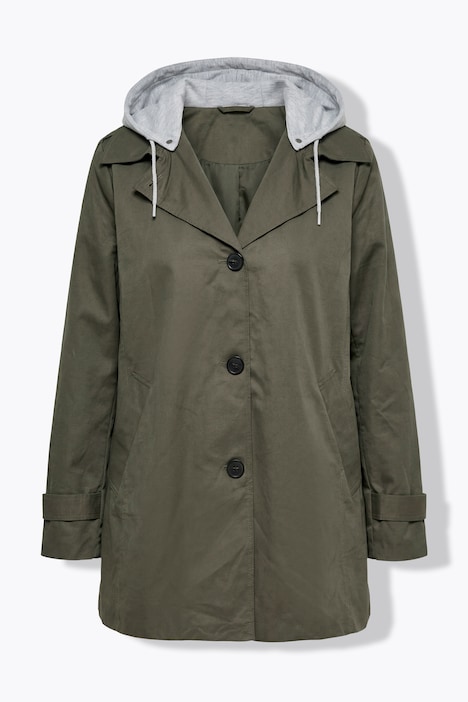 Trenchcoat, Jersey-Kapuze, A-Linie, Streifenfutter
