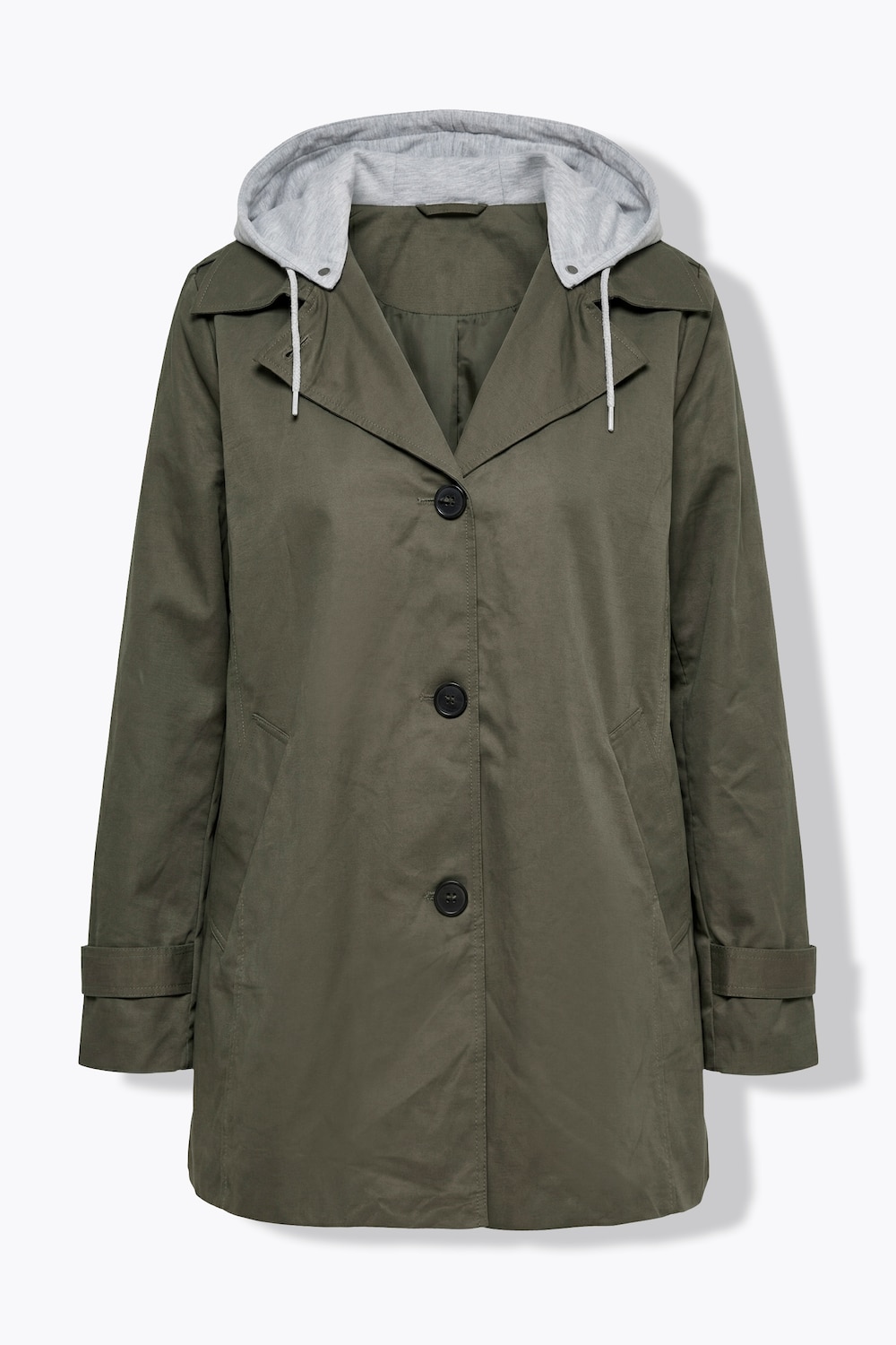 Stora storlekar Trenchcoat i A-linjemodell med jerseyhuva och randigt foder, Dam, grön, storlek: 54/56, Polyester/Bomull, Ulla Popken