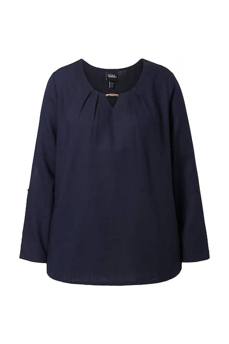 Halenka, lněná směs, ozdobná spona, kulatý výstřih, 3/4 rukáv