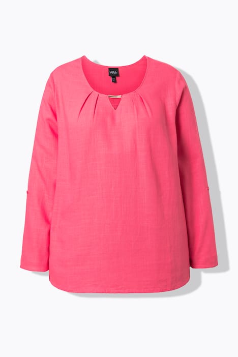 Blouse, linnenmix, siergesp, ronde hals, 3/4-mouwen