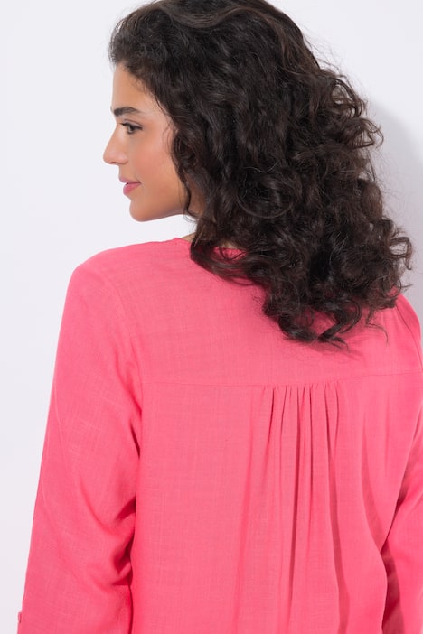 Blouse, linnenmix, siergesp, ronde hals, 3/4-mouwen