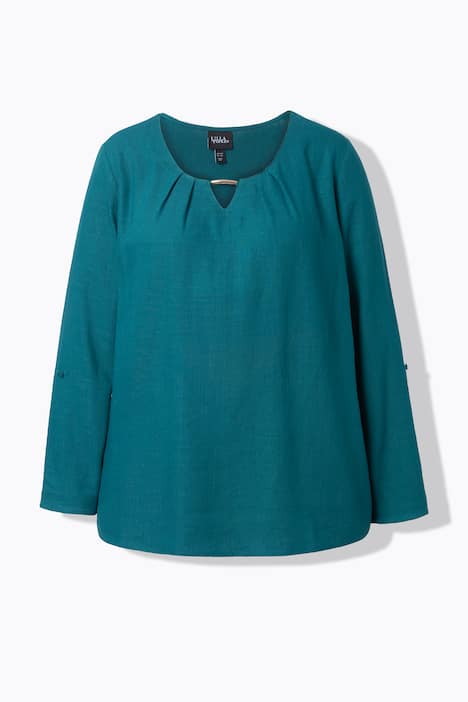 Blouse, linnenmix, siergesp, ronde hals, 3/4-mouwen