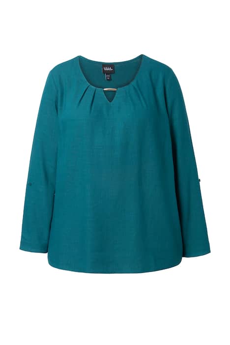 Halenka, lněná směs, ozdobná spona, kulatý výstřih, 3/4 rukáv