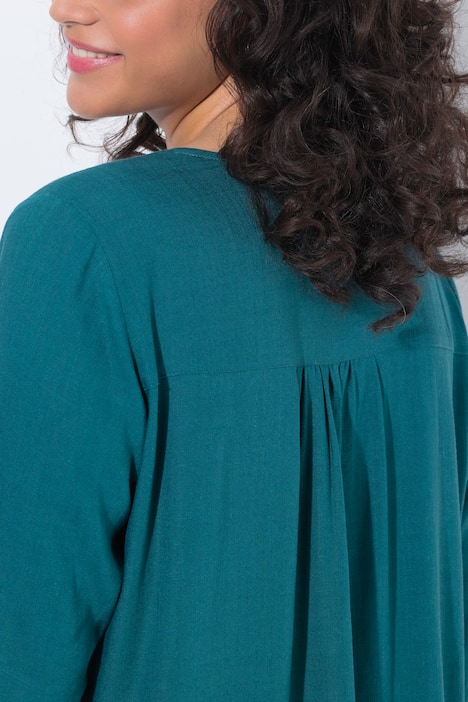 Blouse, linnenmix, siergesp, ronde hals, 3/4-mouwen