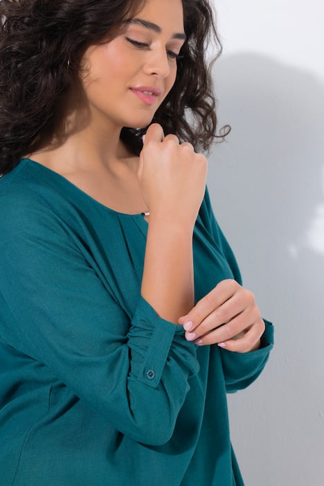 Blouse, linnenmix, siergesp, ronde hals, 3/4-mouwen