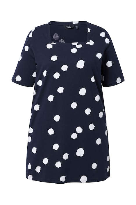 Dlouhé tričko, puntíky, A střih, hranatý výstřih