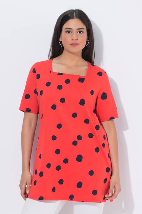 Longshirt, Punkte, A-Linie, Carré-Ausschnitt