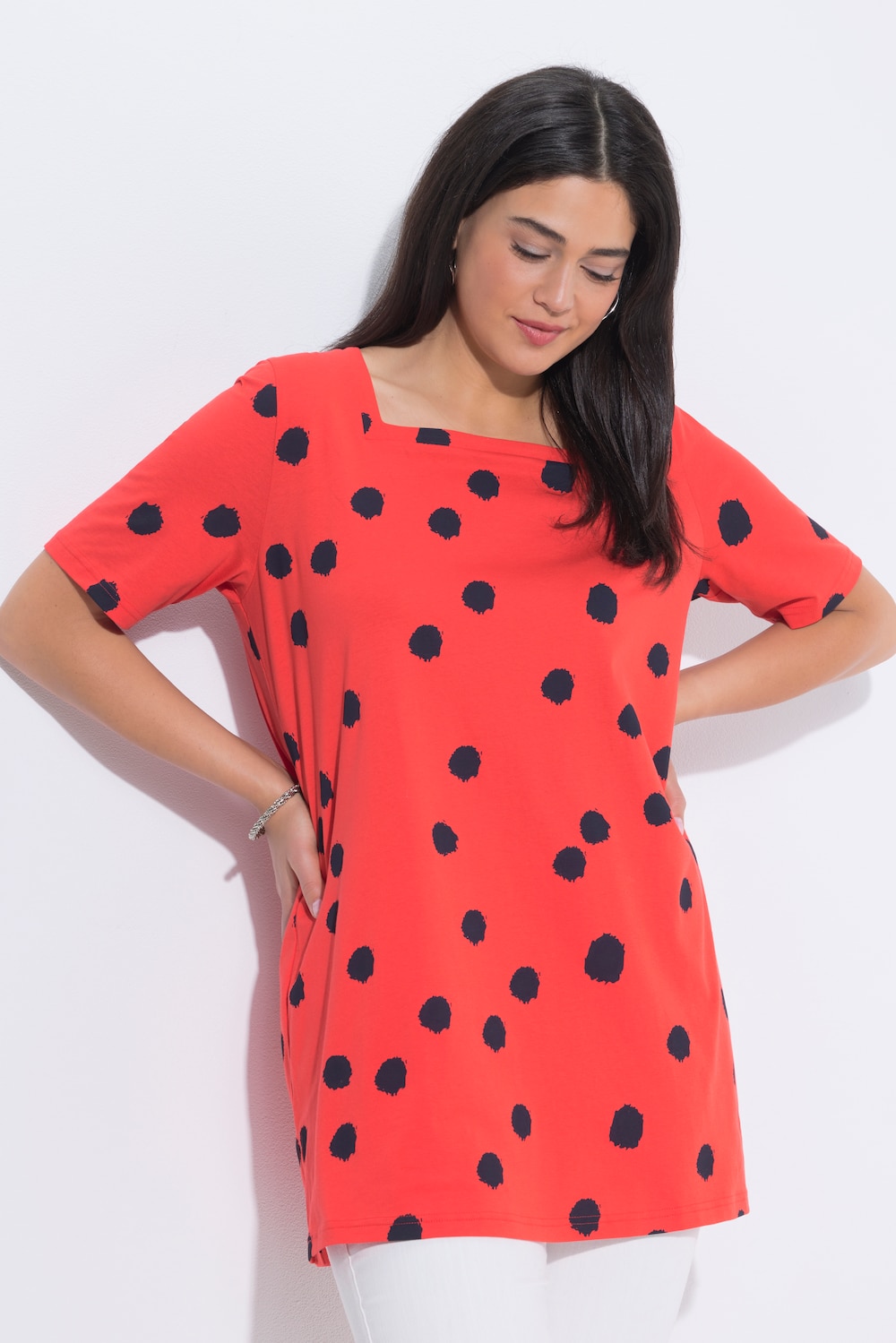 Longshirt, Punkte, A-Linie, Carré-Ausschnitt