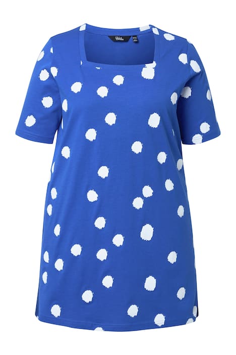 Dlouhé tričko, puntíky, A střih, hranatý výstřih