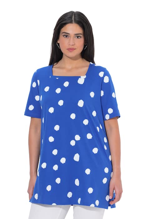 Dlouhé tričko, puntíky, A střih, hranatý výstřih