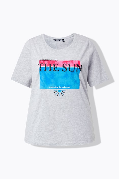 T-Shirt, Perlen, Motivdruck, Rundhals, Halbarm