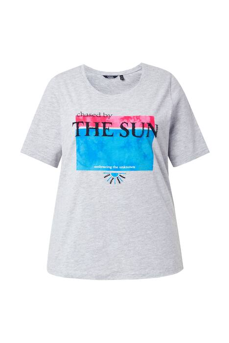 Tričko, perly, potisk, kulatý výstřih, polo rukávy