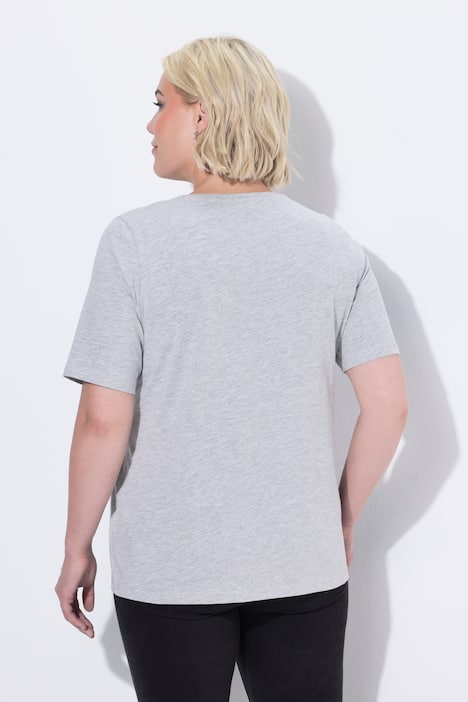 T-Shirt, Perlen, Motivdruck, Rundhals, Halbarm