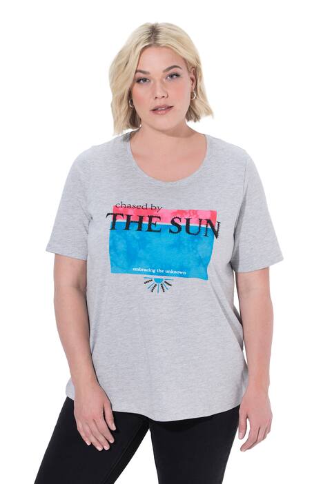 Tričko, perly, potisk, kulatý výstřih, polo rukávy