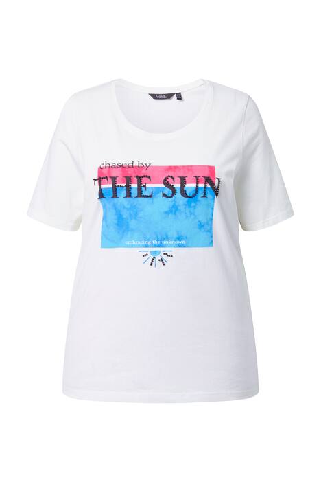 Tričko, perly, potisk, kulatý výstřih, polo rukávy