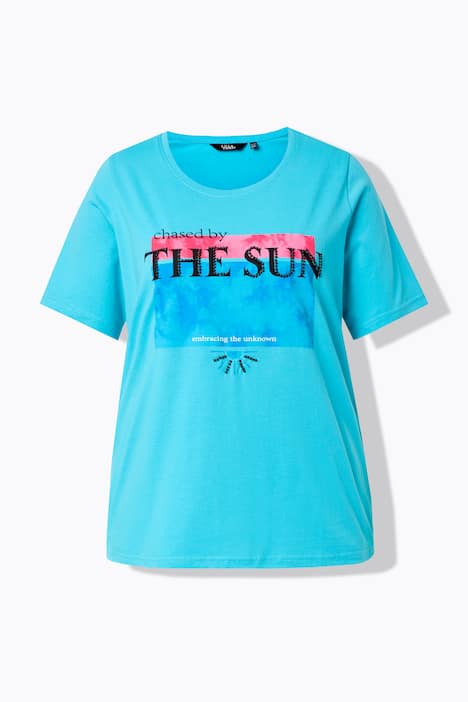 T-Shirt, Perlen, Motivdruck, Rundhals, Halbarm