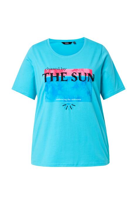 Tričko, perly, potisk, kulatý výstřih, polo rukávy