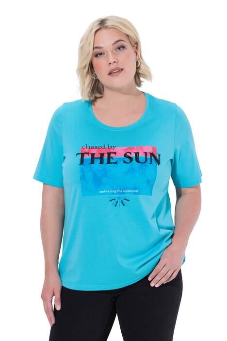 Tričko, perly, potisk, kulatý výstřih, polo rukávy