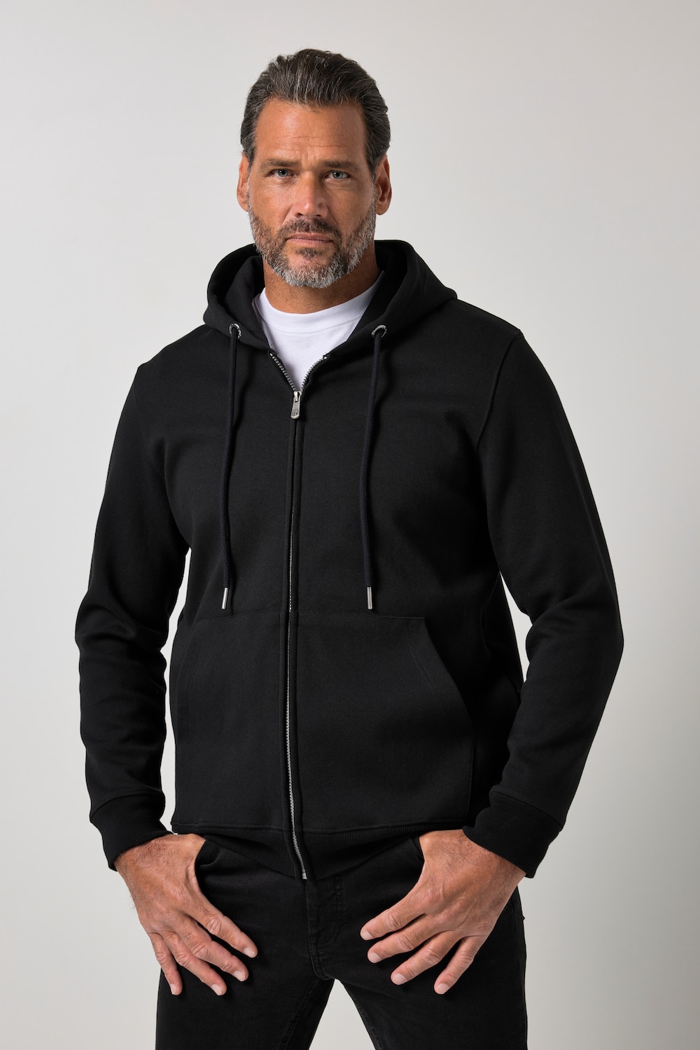 Stora storlekar Hoodiejacka med huva och dragkedja, Her, svart, storlek: XXL, Bomull/Polyester, JP1880