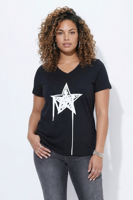 T-Shirt, Komfort Fit, Stern mit Zierbändern