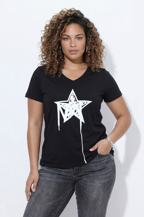 T-Shirt, Komfort Fit, Stern mit Zierbändern