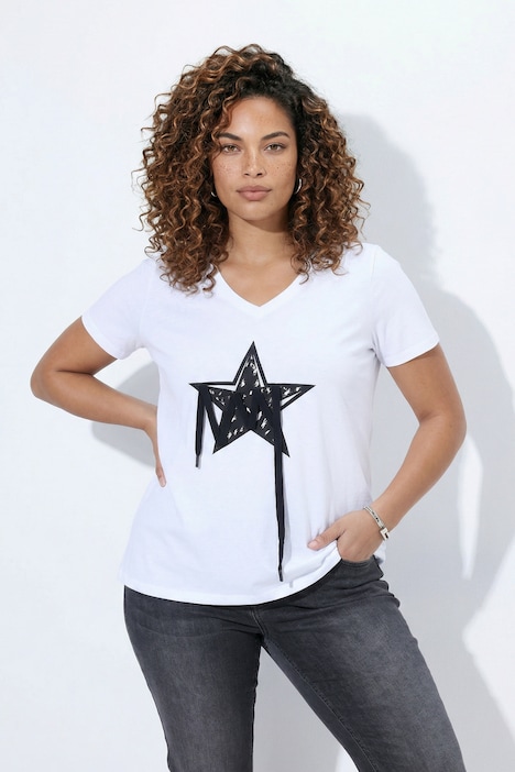 T-Shirt, Komfort Fit, Stern mit Zierbändern
