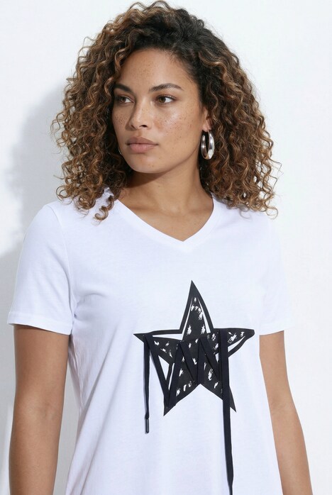 T-Shirt, Komfort Fit, Stern mit Zierbändern