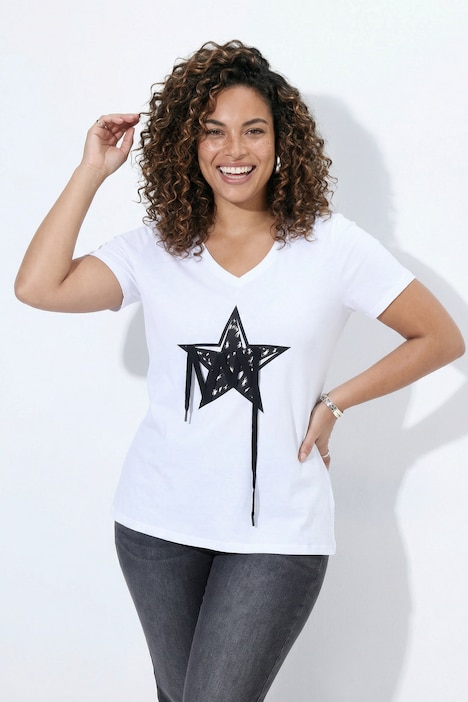 T-Shirt, Komfort Fit, Stern mit Zierbändern