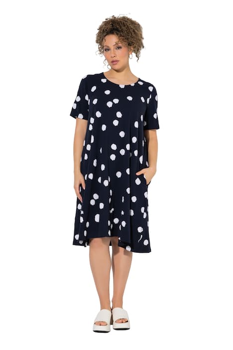 Midi šaty, puntíky, áčkový střih, kulatý výstřih, polo rukávy