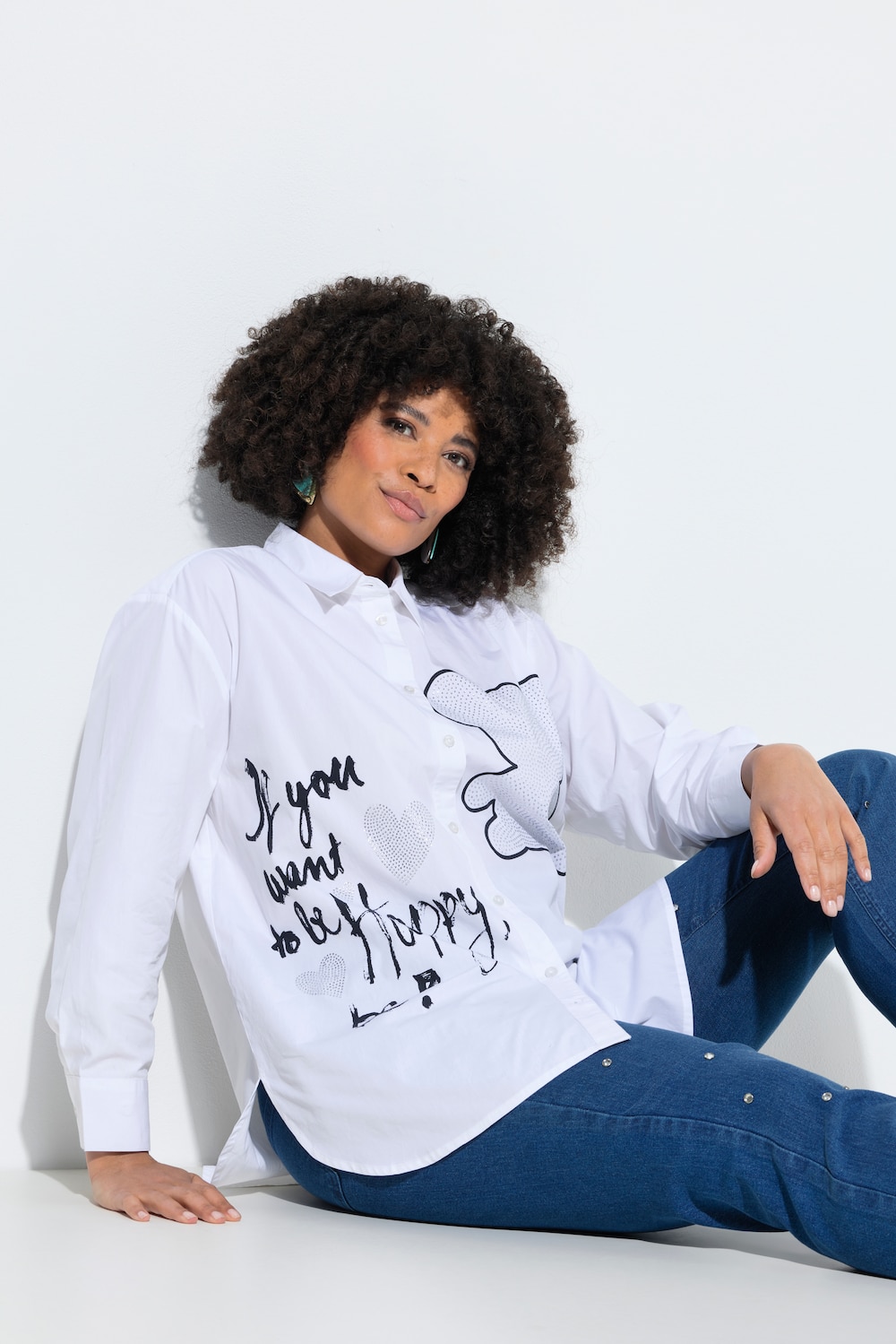 Bluse, oversized, Glitzersteinchen-Teddy