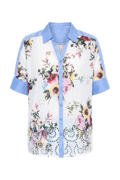 Floral Eyelet Embroidery Short Sleeve Blouse